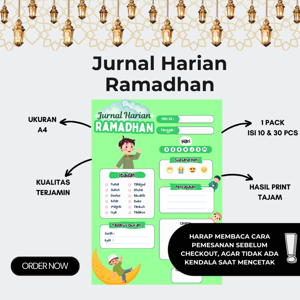 

Jurnal Harian Ramadhan / Ukuran A4 / ARTPAPER 150 / Kegiatan Harian Ramadhan Murah