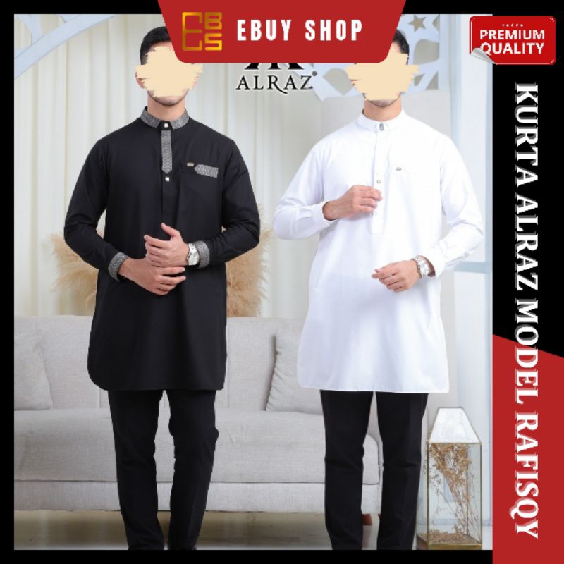Kurta Hitam Putih Alraz Manset Premium / Kurta Alraz Hitam Putih Kombinasi Model Rafisqy