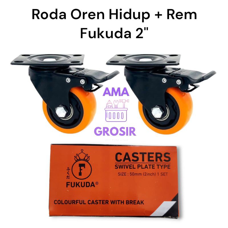 2 PCS RODA OREN HIDUP & HIDUP+ REM FUKUDA 2" // RODA ORANGE FUKUDA 2" //RODA ETALASE