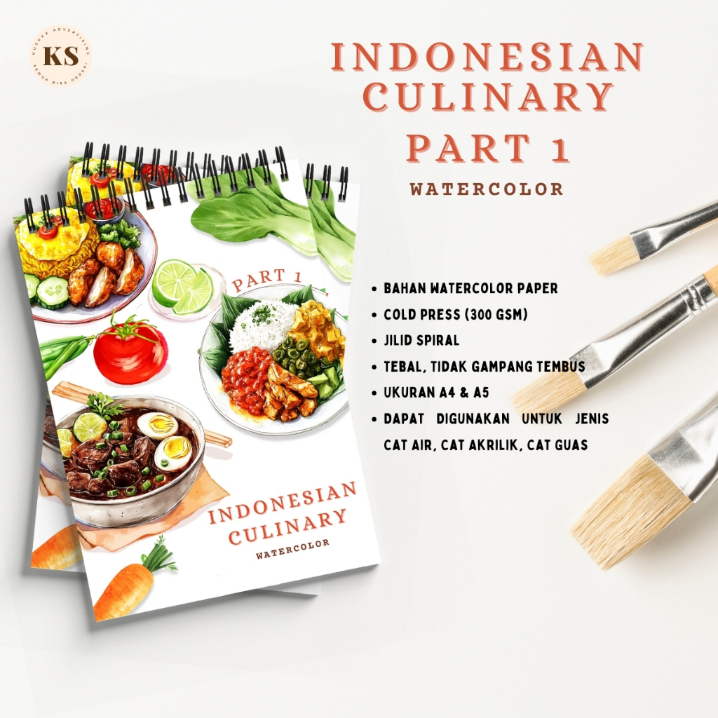 

Watercolor INDONESIAN CULINARY PART 1 A4 & A5 COLD PRESS 300GSM Buku Mewarnai Cat Air Healing Art