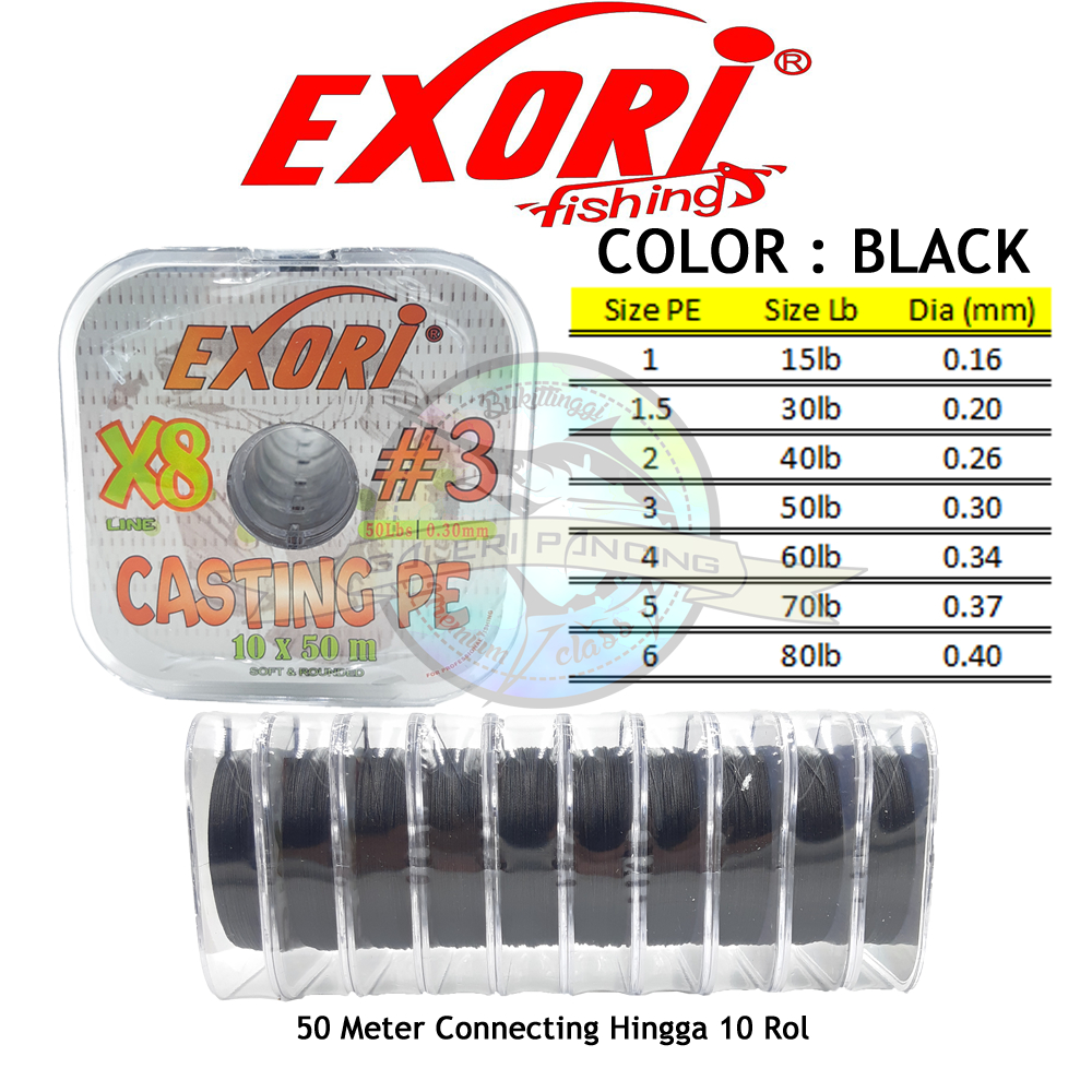 Senar Pancing Senar PE Exori Casting PE X8 50 Meter Connecting Black