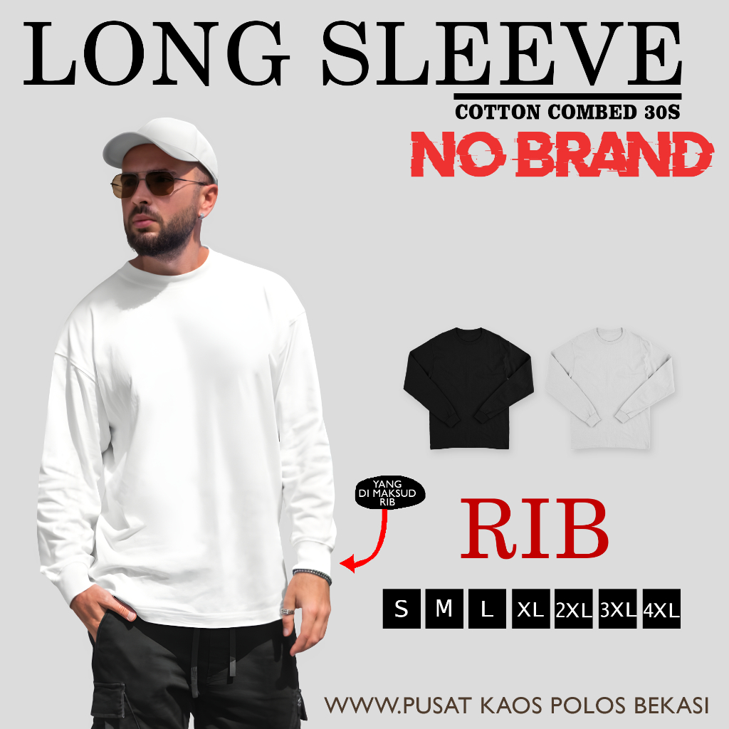 KAOS BAJU POLOS LENGAN PANJANG RIB TANGAN KARET UNISEX BASIC COTTON COMBED 30S SWEATSHIRT REGULAR FI