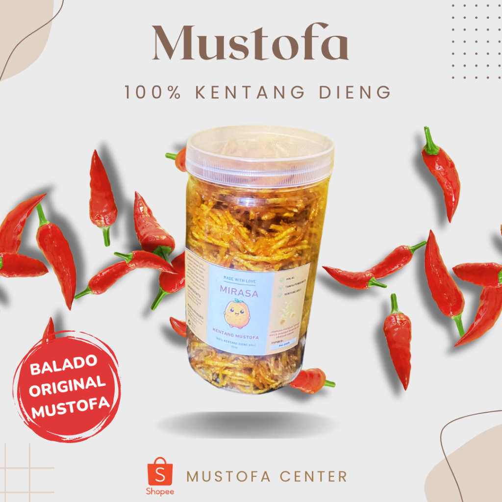 

Kentang Mustofa Premium 1000ml MIRASA ORIGINAL BALADO Keripik Kering Kentang