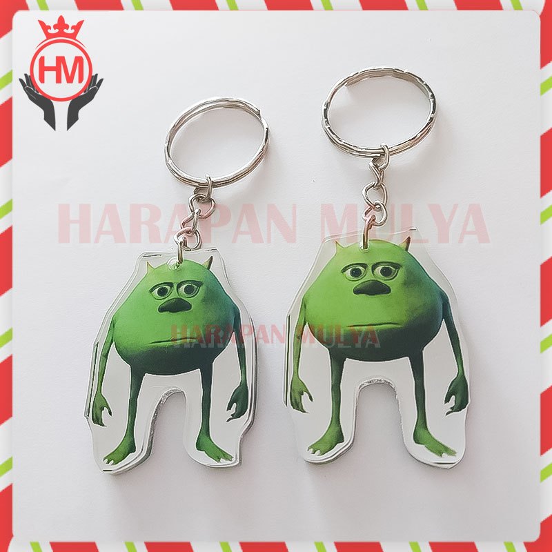 Ganci Akrilik Bolak Balik Meme Mike Wazowski Monster Keychain Meme - Harapan Mulya