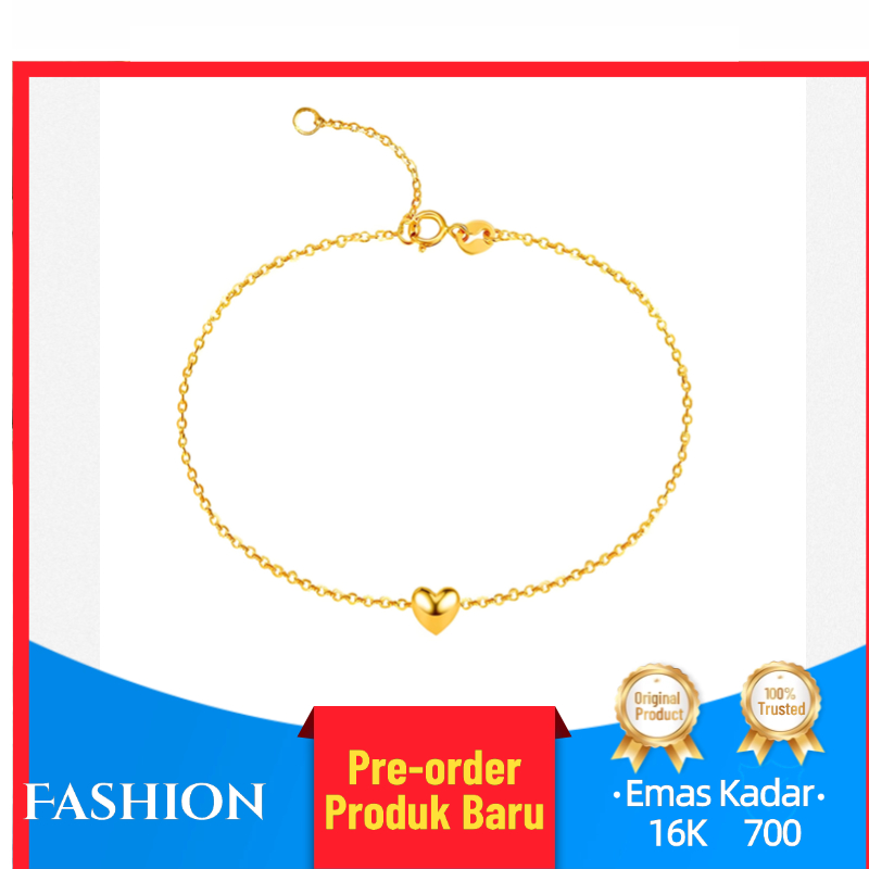 Gelang Emas 16K Gelang Hati Emas Kuning Tipis