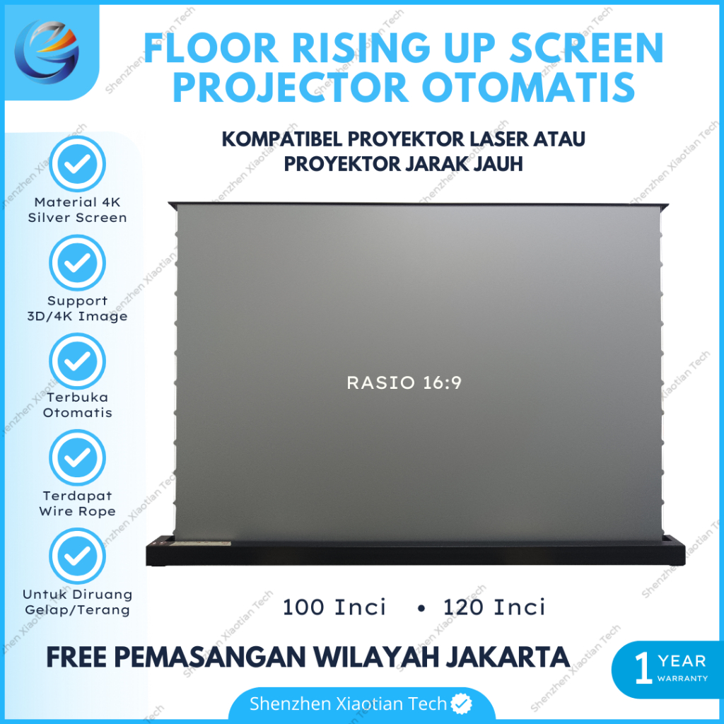 Screen Projector Floor Motorized 100-120 Inch 16:9 | Layar Proyektor Otomatis | Screen Projector Flo