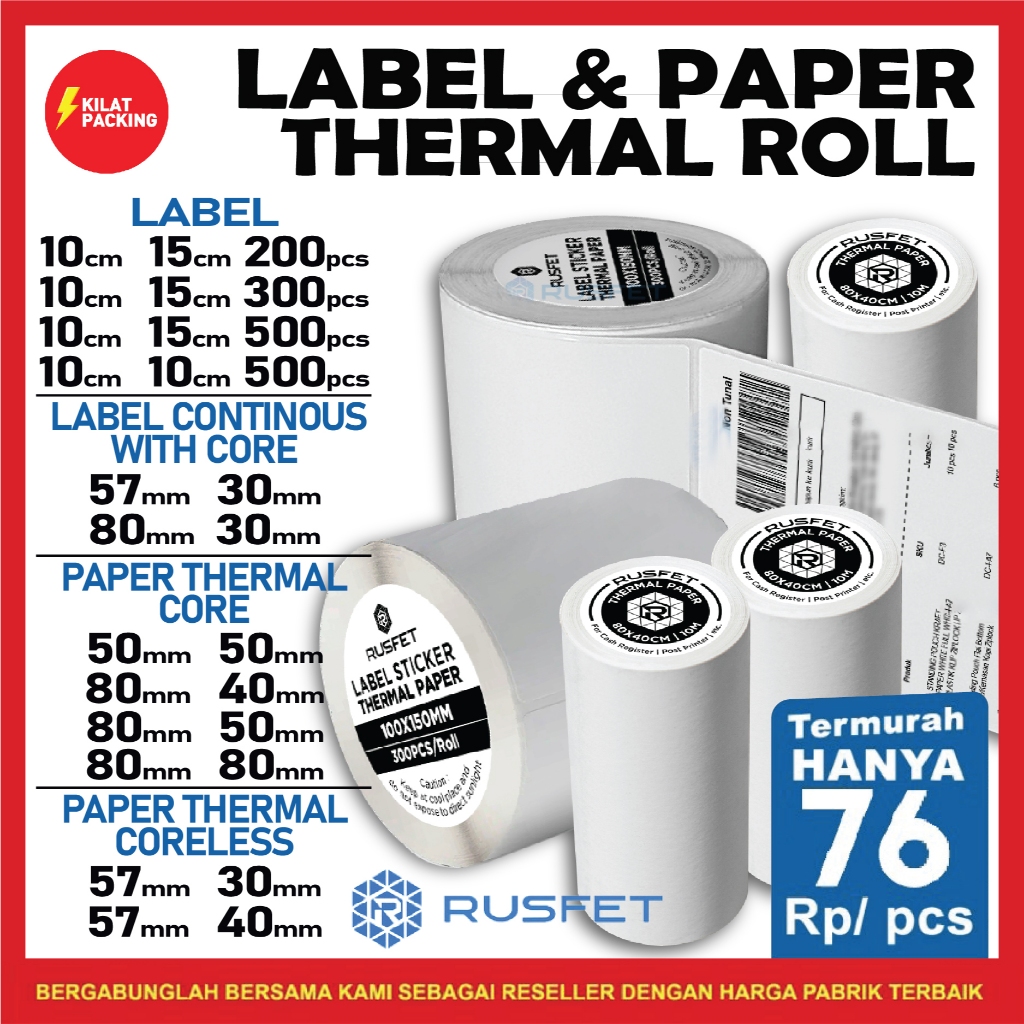 Struk Kasir Stiker Thermal Label Barcode A6 Stiker Resi Thermal Label Thermal Paper Thermal Rusfet