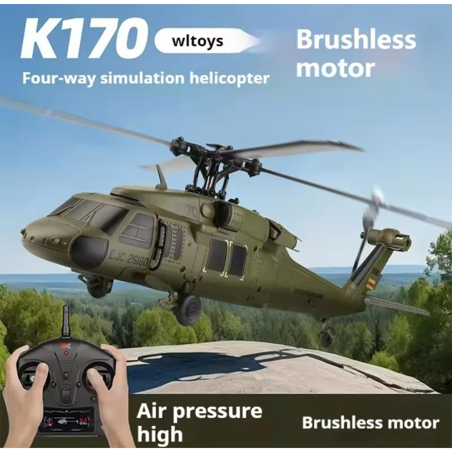 WL Toys XK K170 Black Hawk UH-60L Rc Helicopter Millitary 2.4GHz 4CH 6-Axis Gyroscope RTF