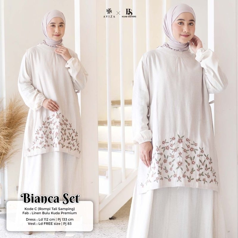 Bianca  Set Dress Linen Bulu Kuda Premium Mix Vest by Hijab Sister's