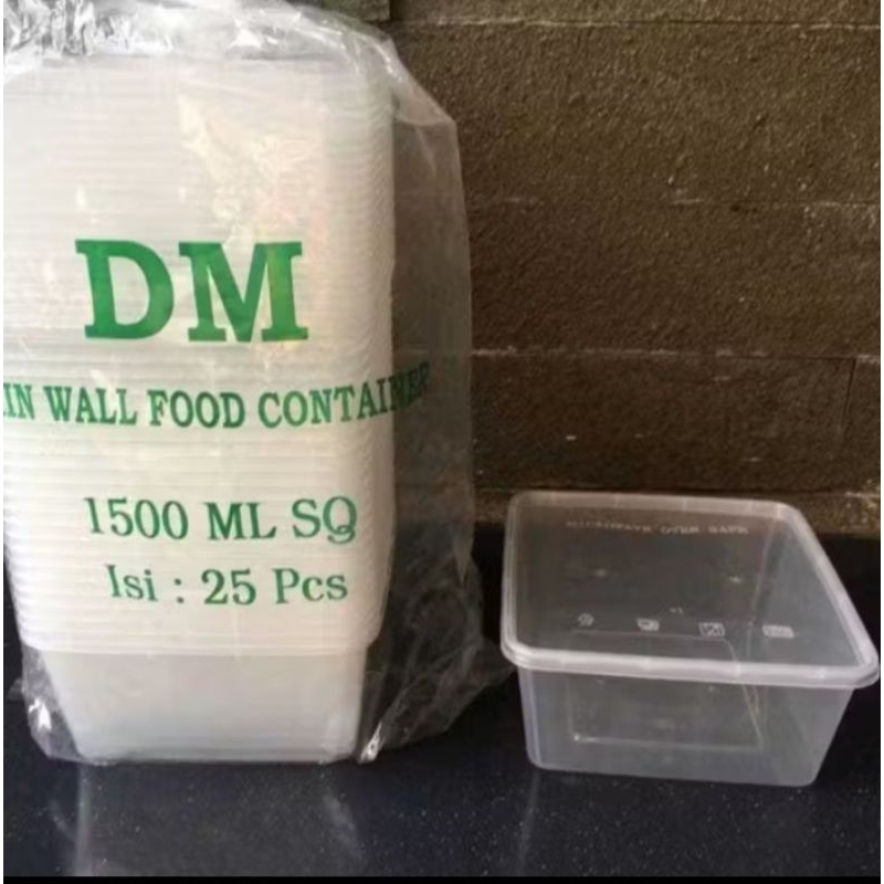 THINWALL DM 1500ML / KOTAK MAKAN PERSEGI DM 1500 SQ ISI 25 SET