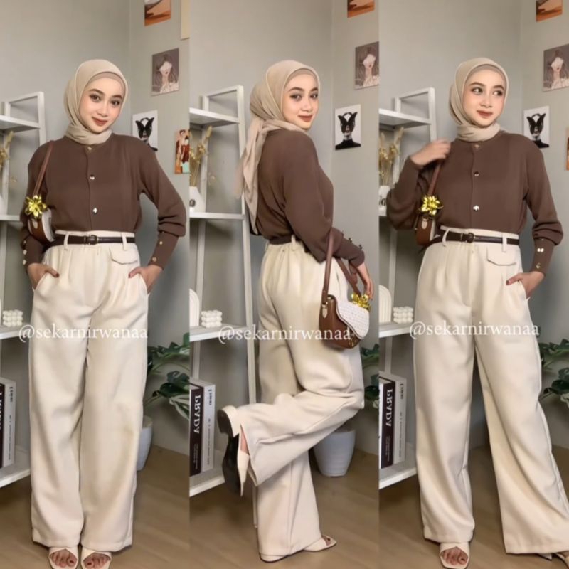 One Set Wanita / Cardigan knit + Oro Pants Haighwaist / Setelan Wanita / Setelan Wanita Kekinian / O