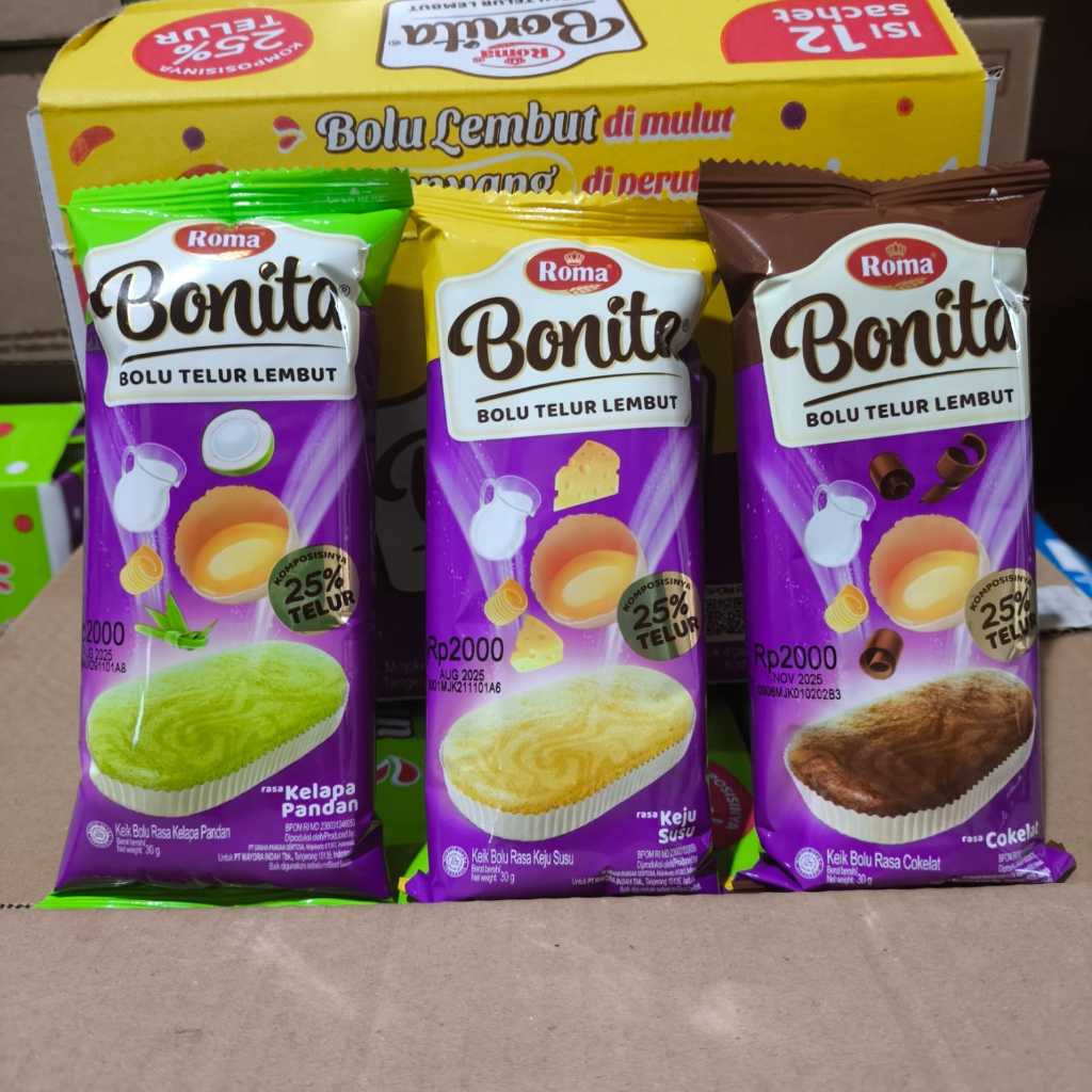 

Roma Bonita Bolu Telur Lembut Rasa Keju Cokelat Pandan