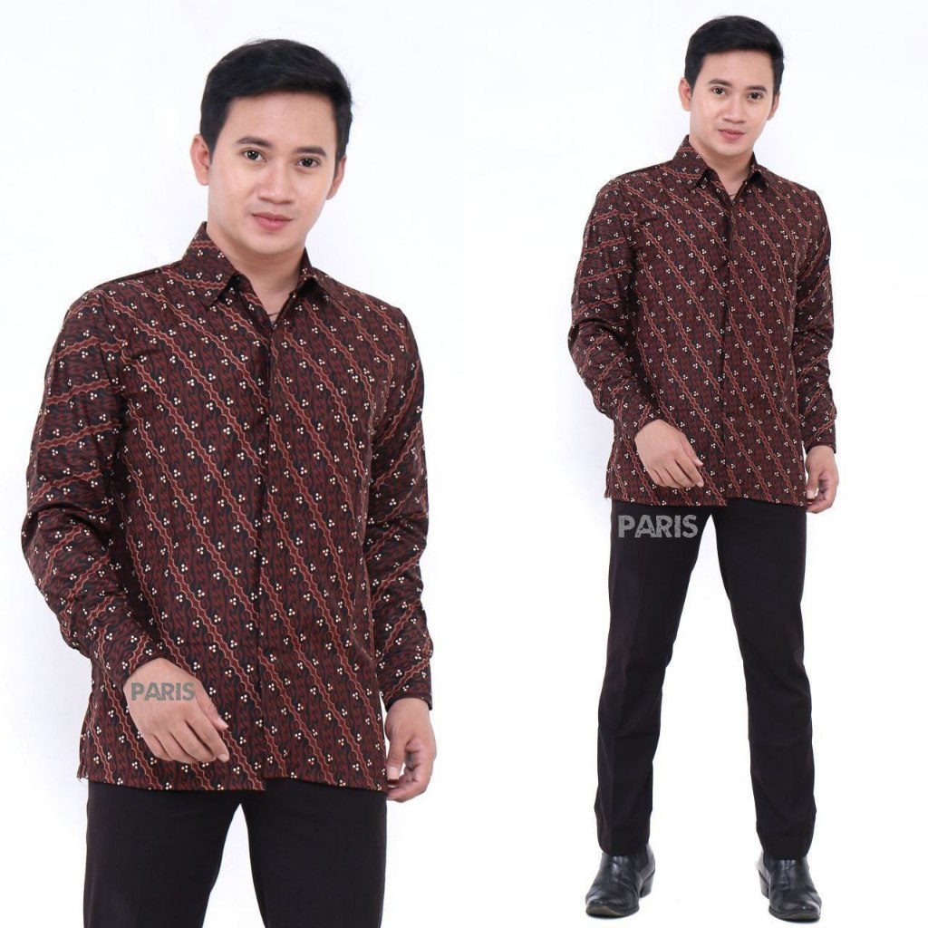 Kemeja Batik Putri Diana Pria Lengan Panjang Modern Slimfit Katun