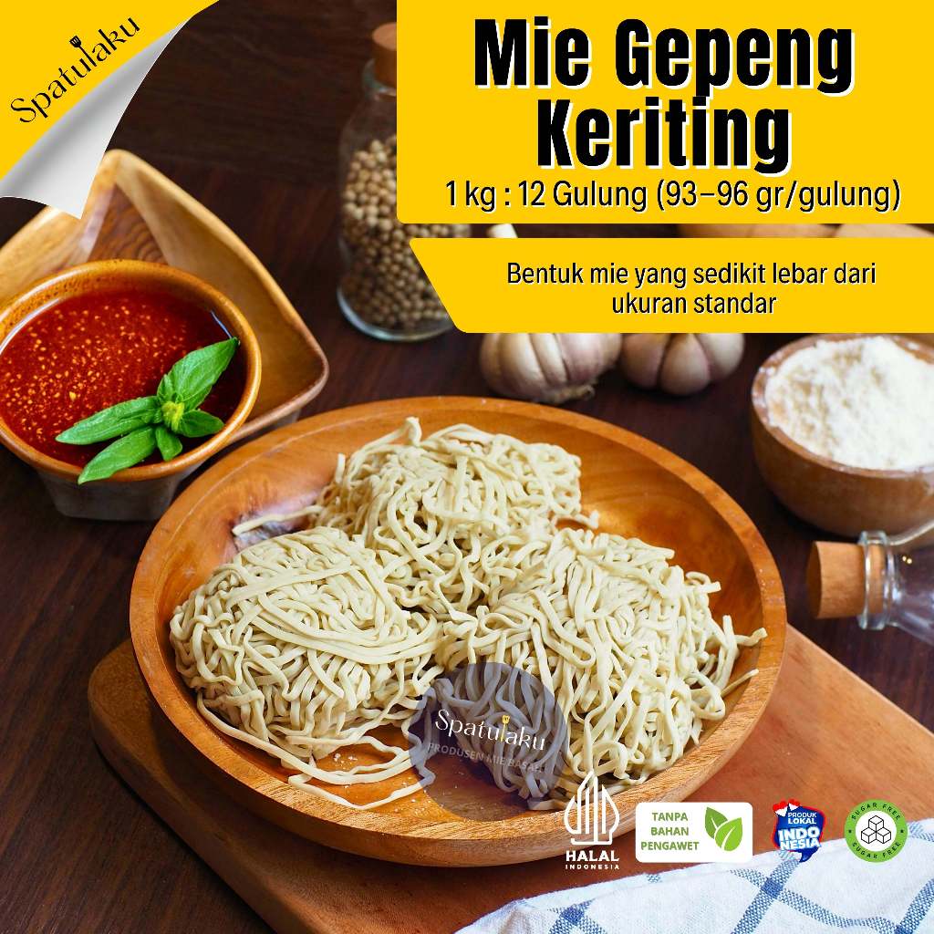 

Mie Gepeng Keriting / Mie Mentah Gepeng Keriting / 1 KG / Tnp Pengawet