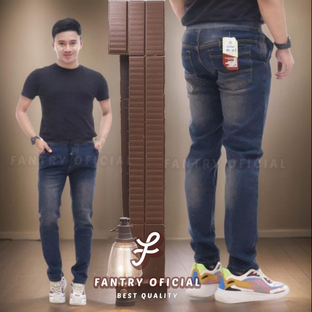 Celana Jeans Pria Pinggang Karet_ Celana Jeans Panjang Pria Rip_ Terlaris