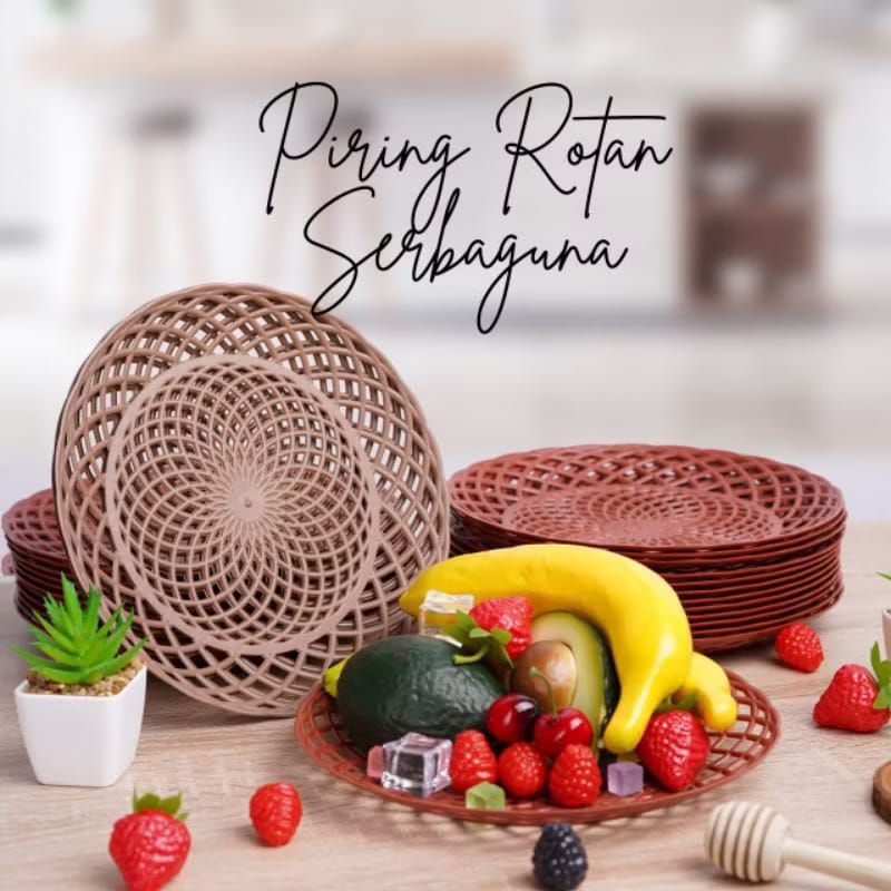 PIRING ROTAN PLASTIK DATAR 1 LUSIN / PIRING MAKAN ROTAN PLASTIK TEBAL MURAH / PIRING ROTAN PLASTIK