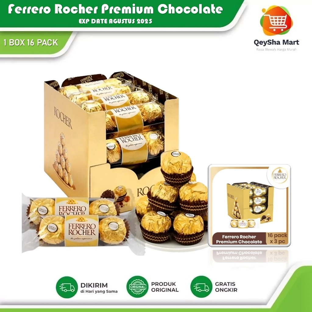 

Ferrero Rocher Premium Chocolate Isi 3pcs - 1 Box (16 Pack) Aman Halal