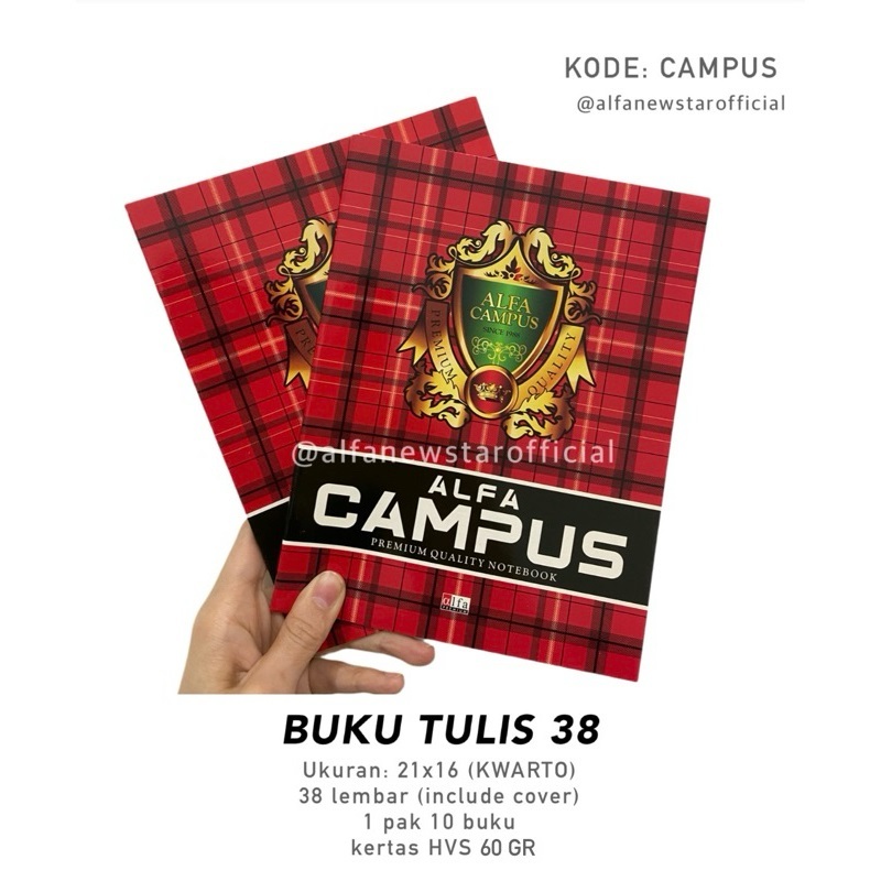 

Buku Tulis A5 Campus 38 lbr (Isi 10 bk) Alfa Premium