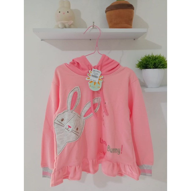 atasan hoodie anak perempuan original little m motif kelinci