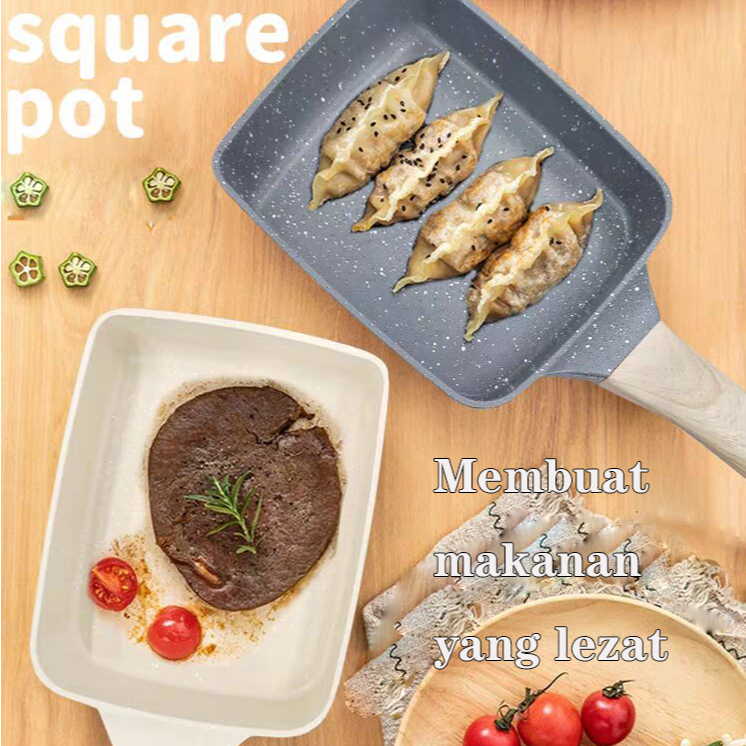 Wajan persegi anti lengket yang menebal wajan sarapan datar rumah tangga untuk telur goreng/ steak