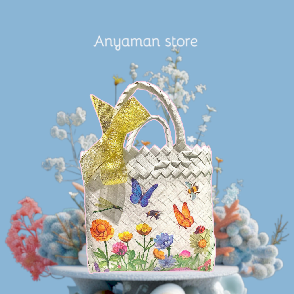 

Tas anyaman plastik mini xs motif hampers decoupage