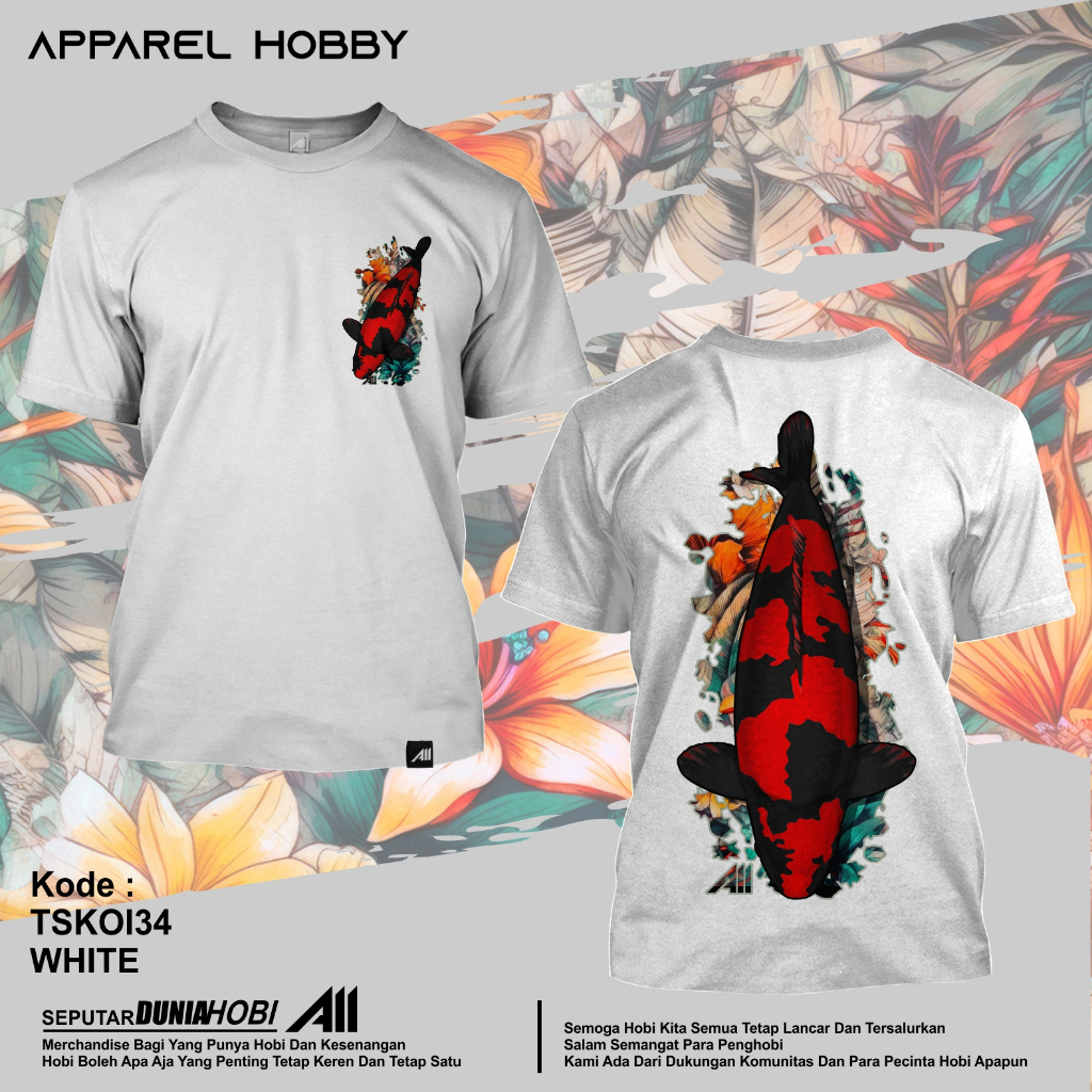 KAOS IKAN KOI HI SHOWA KOI34 WHITE TSHIRT APPAREL HOBBY