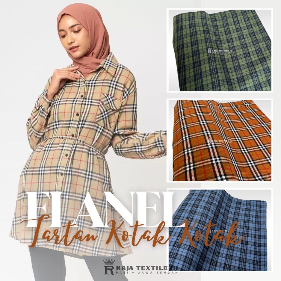 Kain Flanel Kemeja / Katun Flanel / Flanel Kotak Tartan / Flanel Motif Kotak Import
