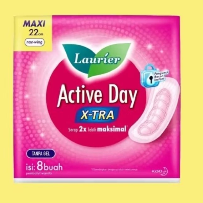 Laurier Active Day Super Maxi Non Wing isi 8 - Pembalut Wanita - Tanpa Gel - Pembalut Laurier - Pemb