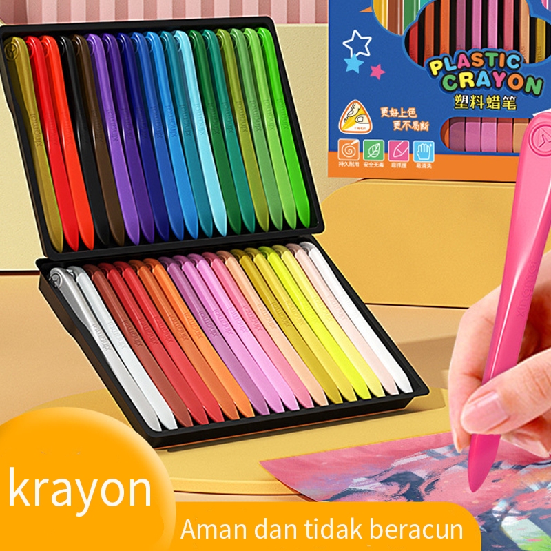 

Crayon Mewarnai / Crayon Anti Air Anti Kotor di Tangan Tidak Beracun / Crayon Set Krayon Plastik 12/24/36—Hibio Present