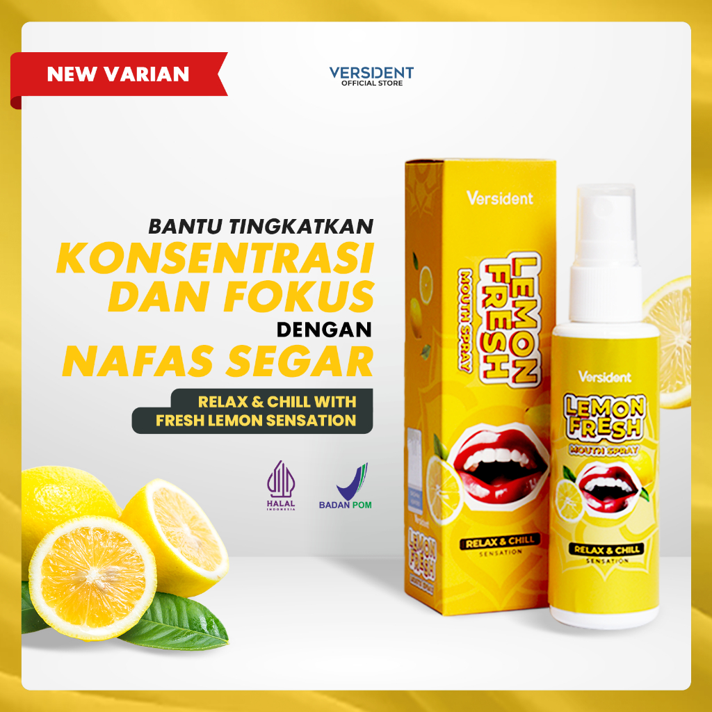 Versident Lemon Fresh Mouth Spray-Parfum Mulut, Pewangi & Penyegar Nafas Mulut Rasa Lemon Halal BPOM