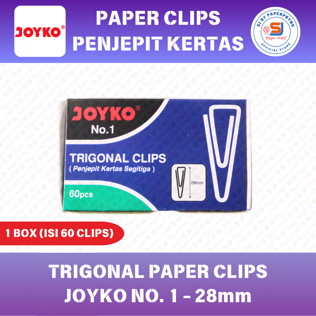 

Trigonal Paper Clips / Penjepit Kertas Segitiga Joyko No. 1 - 28mm (1 BOX ISI 60 CLIPS)