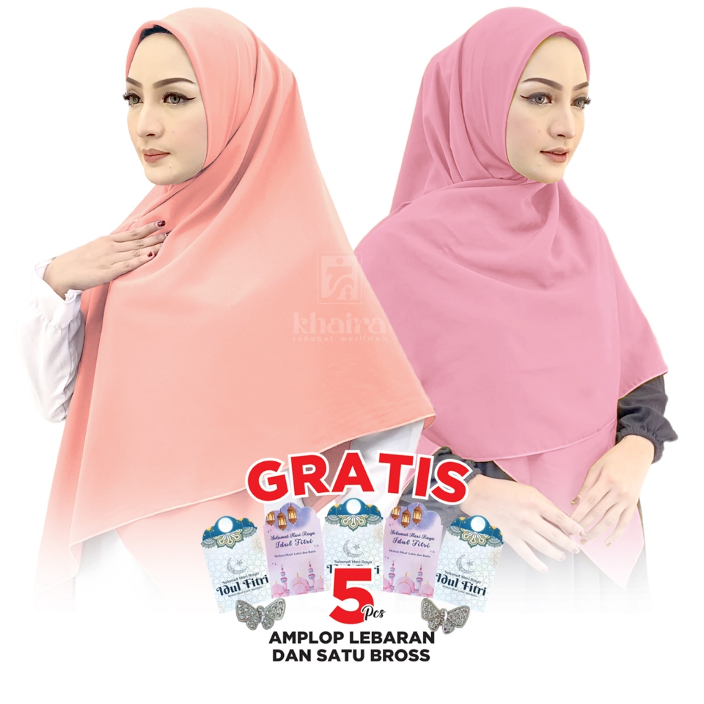 Khaira Hijab Segi Empat Jilbab Square Kerudung Syari Bahan Wolfis Polos Premium Pink Salem
