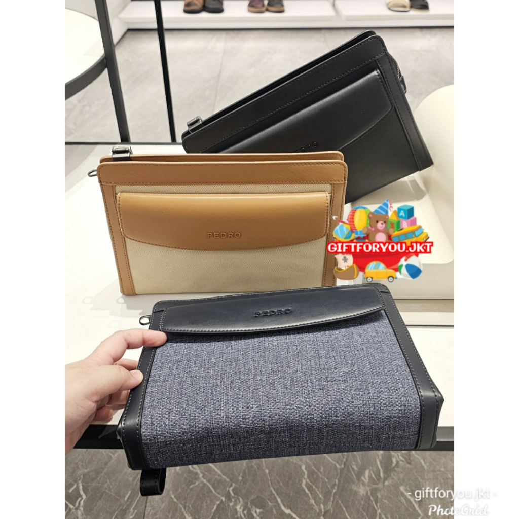 Pedro Clutch Rex Camel Navy Black Pria Man Fashion Bag Casual Kasual Crossbody Selempang Branded Pre