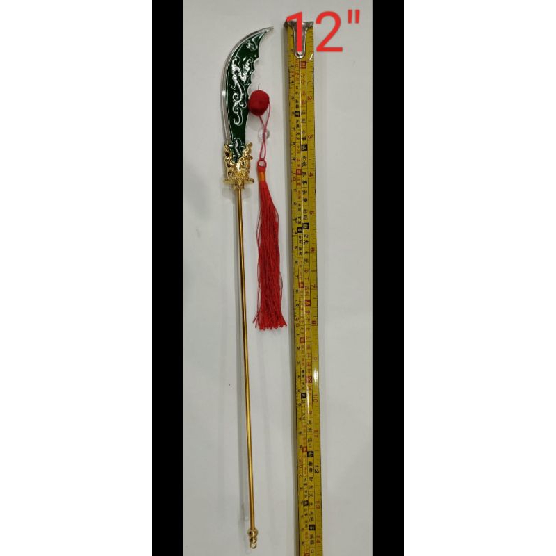 pedang patung dewa kwan kong / kwan kung - kuningan - hijau - 12inch