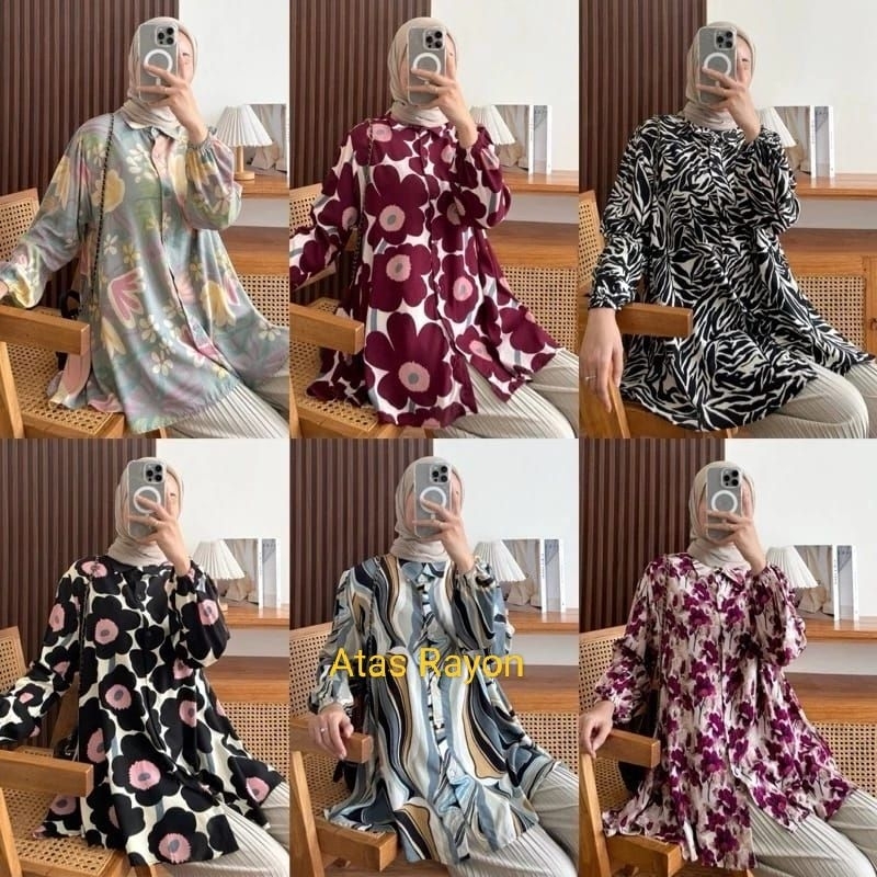 ATAS Rayon Motif/Kemeja Rayon Motif/Atasan Ruffle Motif/Kemeja Floral/Atasan Autumn/Korean Look
