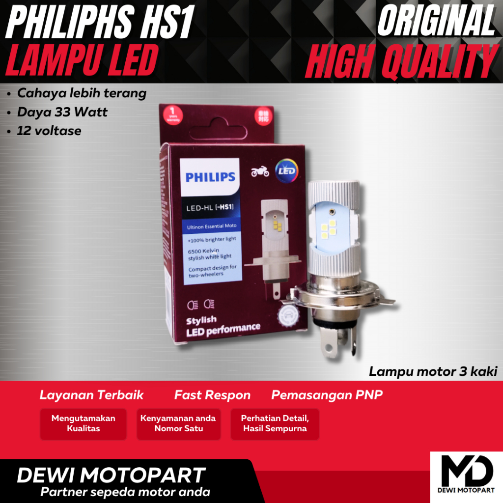 LAMPU DEPAN MOTOR LED PHILIPS HS1 2 SISI DEWI