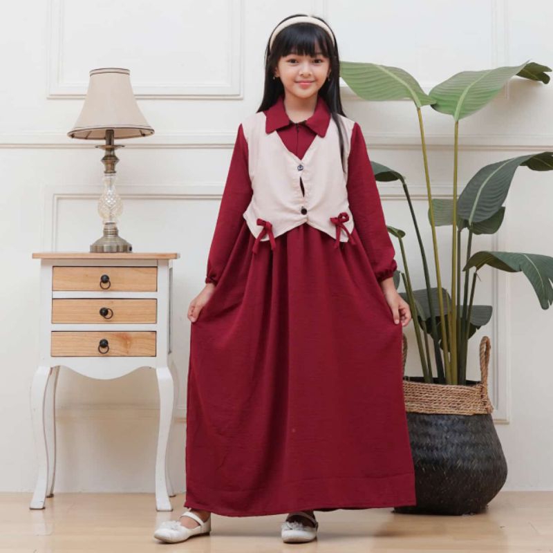 DANIA Dres Gamis anak Rompi Terbaru Bahan Crinkle Mix Knit Premium Gamis Couple Ibu dan Anak