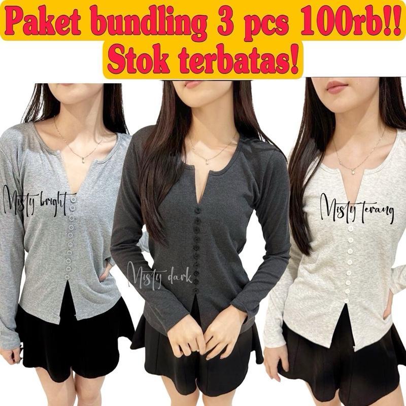 Paket promo atasan 3 pcs 100rb/paket bundling atasan wanita Vneck crop top long sleave BEST SELLER  