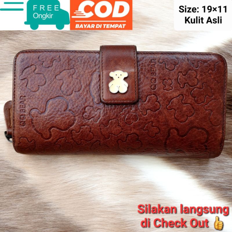 Qq Bear Dompet Wanita Kulit Asli Coklat