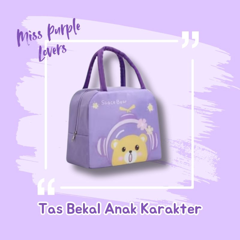 Tas Bekal Lunch Box Bag Tas Bekal Anak Karakter Cooler Makanan Tempat Penyimpan Warna Ungu Lilac