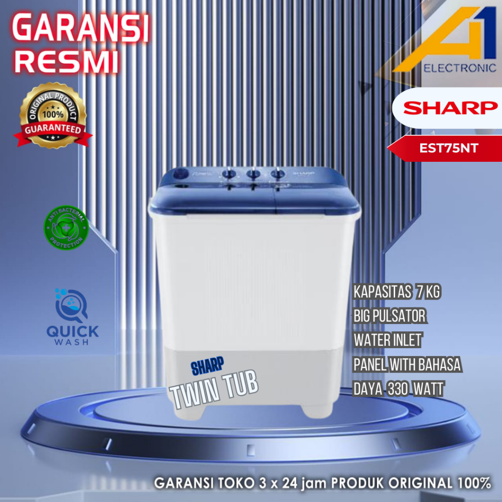 MESIN CUCI SHARP 2 TABUNG EST75NT / ES-T75NT / EST 75 NT GARANSI RESMI
