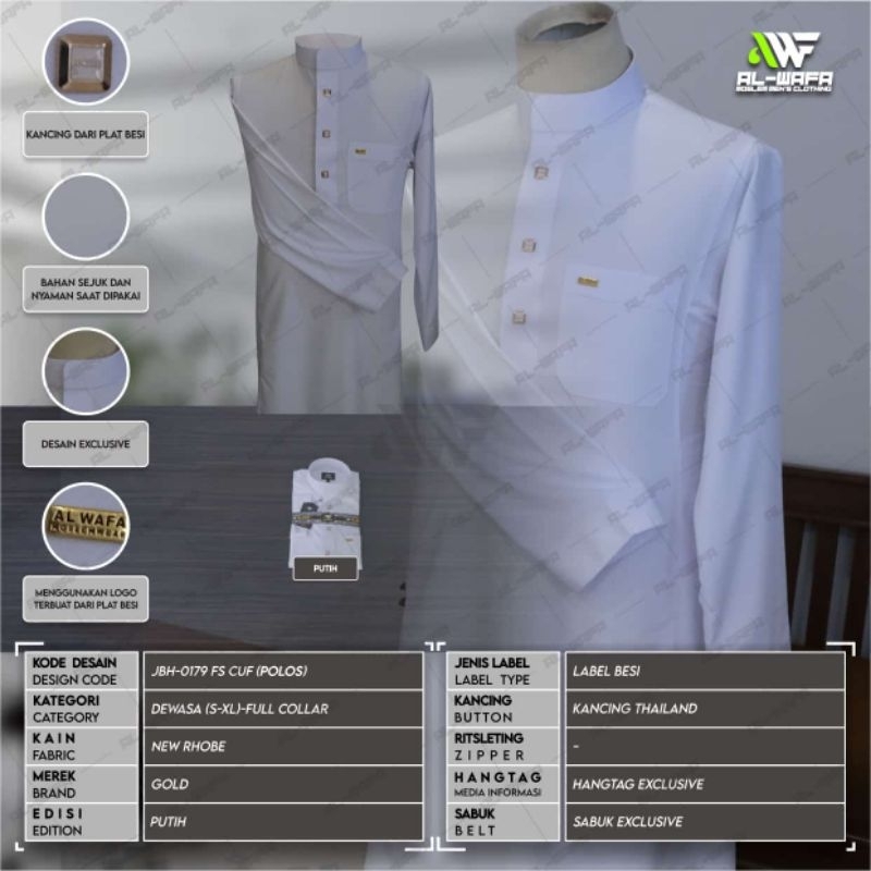 Gamis Pria Al-Wafa Gold Katun New RHOBE Putih