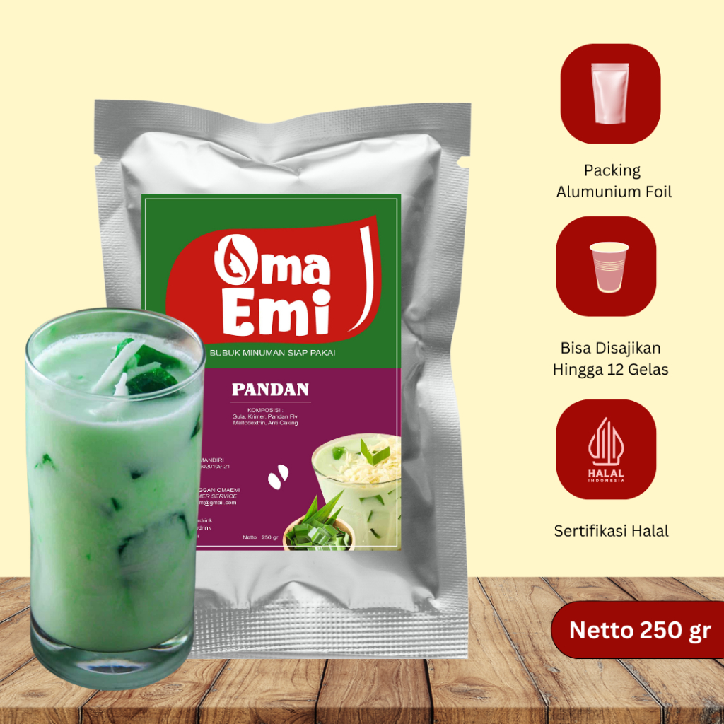 

BUBUK MINUMAN PREMIUM RASA PANDAN 250 GR | BPOM & HALAL