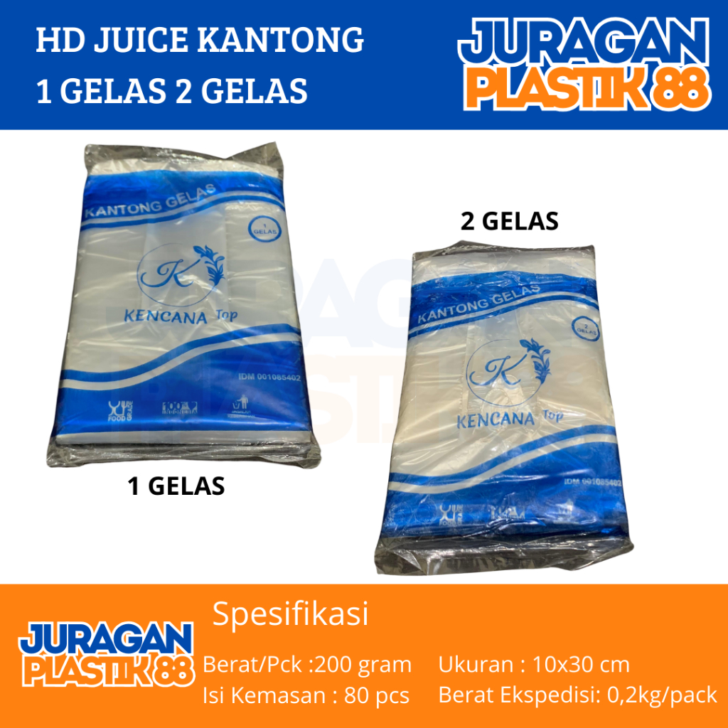 HD Juice Kantong 1 Cup & 2 Cup Bening / Warna / 10 x 30 / 10 x 40 / Kantong Plastik Juice Gelas Pop 