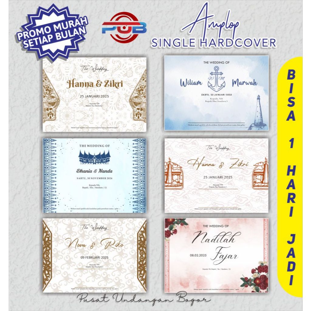 

Undangan Pernikahan Murah Hard Cover Amplop Tema Jawa, Padang, Batak, Sunda
