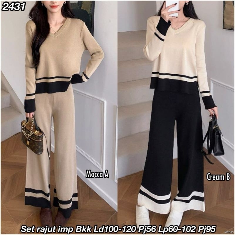 stelan rajut import model kulot setelan rajut Premium