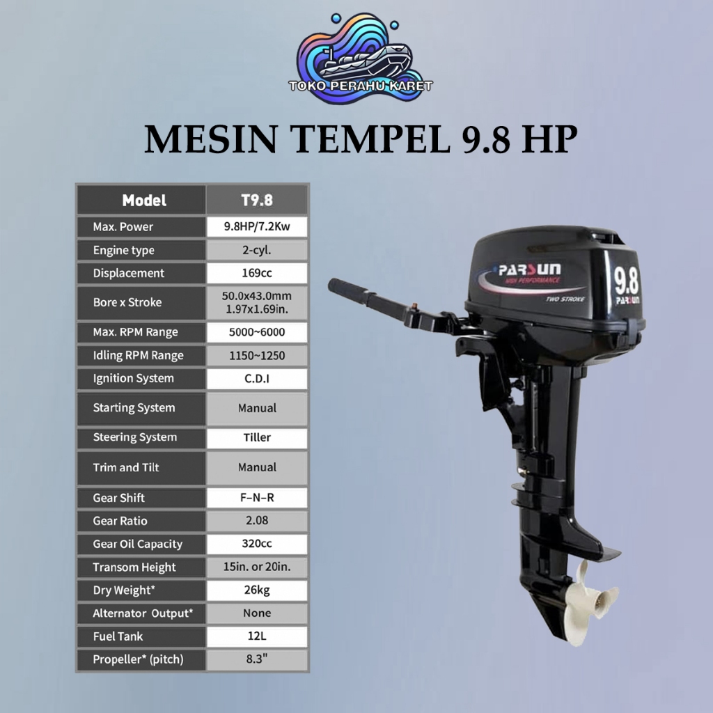 Mesin Tempel Outboard Parsun 9.8 PK 2 Stroke Untuk Perahu
