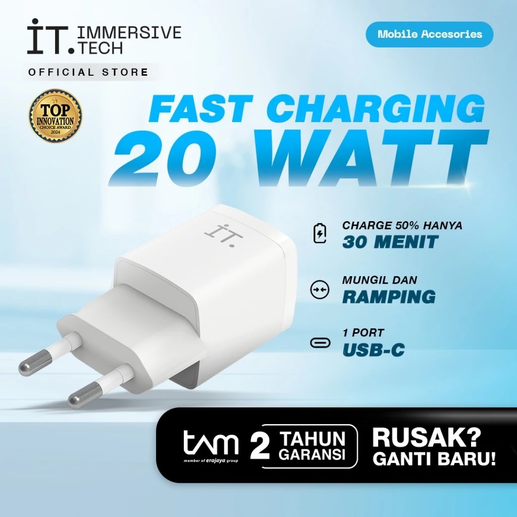 IT Plug 20 Watt Single Port Type C Fast Charger - White [SEN]