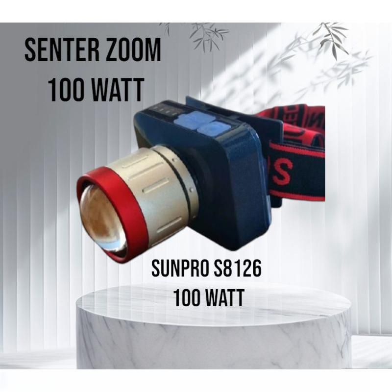 Senter Kepala SUNPRO 100W S8126 Headlamp Led zoom