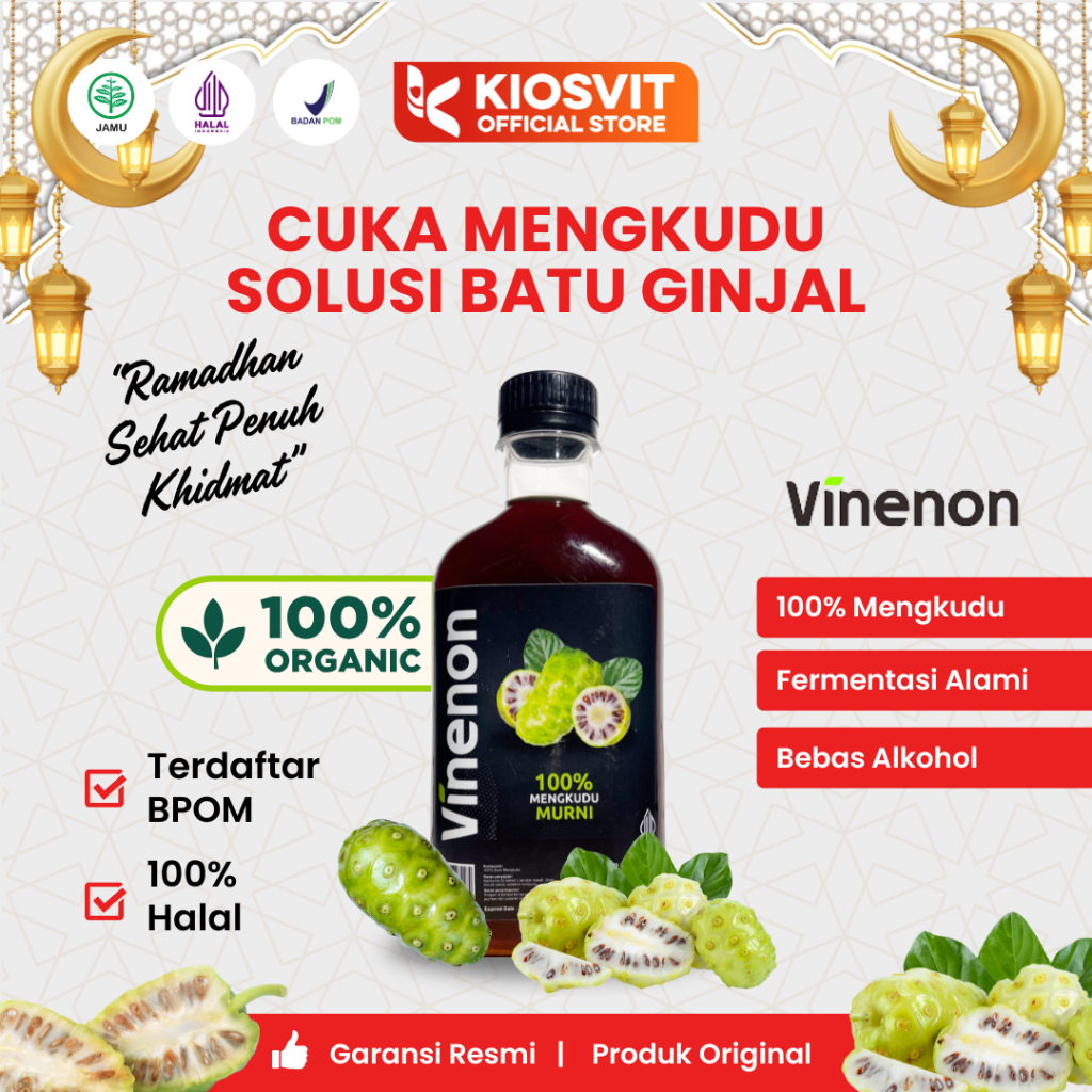 

VINENON cuka mengkudu untuk Hancurkan Batu Ginjal & Melancar Purin dalam tubuh - 300ml BPOM